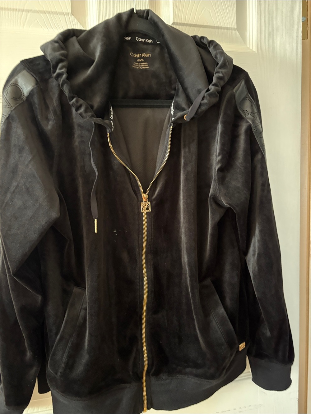 Calvin Klein Black Velour Hoodie with Gold Zip